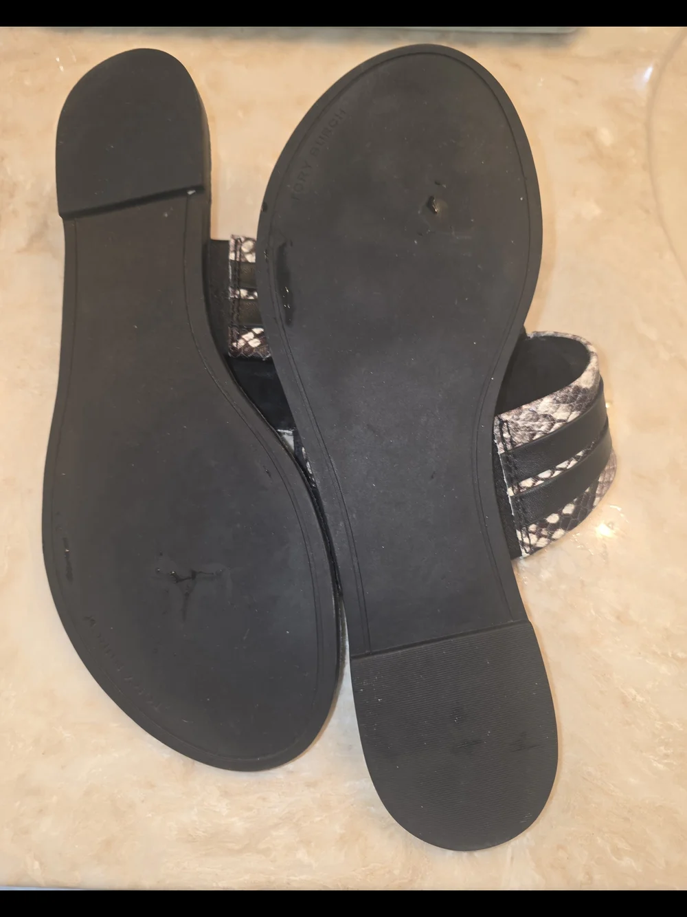 Tory Burch Snake-Print Slide Sandal with Black Trim